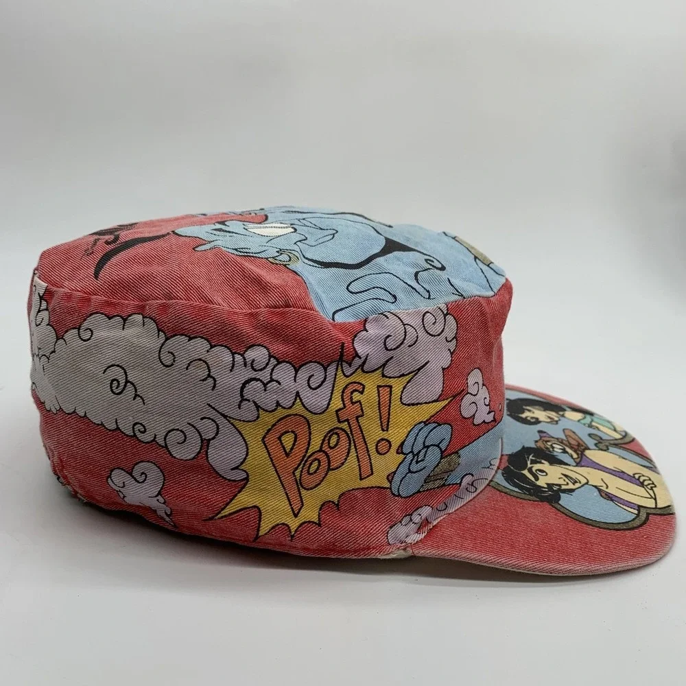 Vintage Disney Aladdin Genie Jasmine Hat Army Cap Boys One Size Red Denim 90s